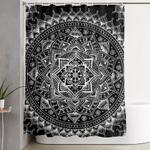 white flower mandala on black shower curtain 0