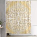 white gouache doodle on gold paint shower curtain 0