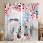 white horse couple pink blossom cherry flower curtain horse lovers blackout window curtains 100 polyester 41 7 107 9 0