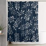 white leaves on navy a hand painted pattern shower curtain 0