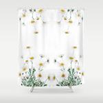white margaret daisy watercolor shower curtain 0
