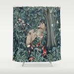 william morris forest fox greenery apestry shower curtain 0