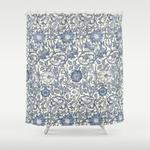 william morris navy blue botanical pattern 6 shower curtain 0