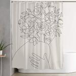 woman with flowers minimal line iii shower curtain 0