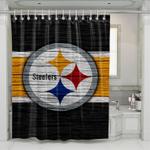 wood pittsburgh steelers team logo shower curtains 0