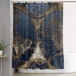 world map deep blue and gold shower curtain 0