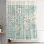 world map in blue and cream shower curtain 0