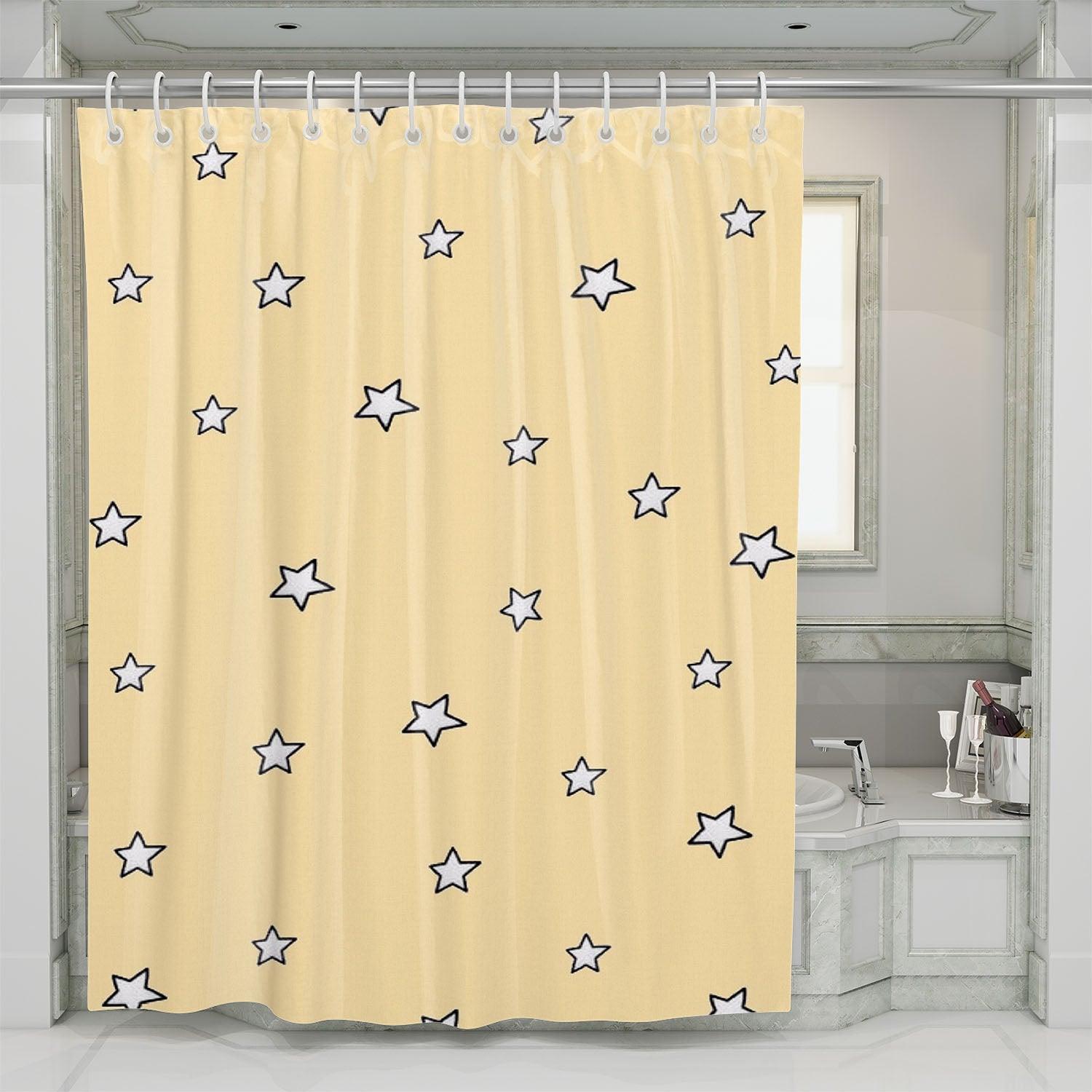 Yellow Stars Simple Theme Shower Curtain Set For Bathroom Decor Gift For Friends yellow stars simple theme shower curtains 0
