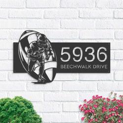 Personalized Football Player Sport Address Sign House Number Plaque Custom Metal Wall Art