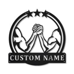 Arm Wrestling Metal Wall Art Personalized Metal Name Signs Home Decor Sport Lovers Gifts