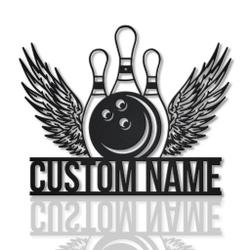 Bowling Wings Metal Wall Art Personalized Metal Name Signs Home Decor Sport Lovers Gifts
