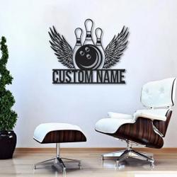 bowling wings metal sign personalized metal name signs home decor sport lovers gifts 1