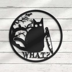 Cat What Murderous Metal Wall Art Angry Cat Signs Halloween Decoration for Home