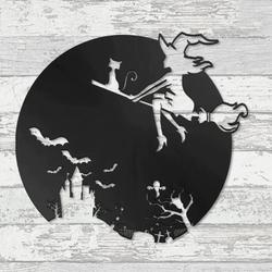 Cat Witch Halloween Metal Wall Art Halloween Decoration for Home