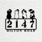 cat with christmas hat address sign house number plaque custom metal signs 0