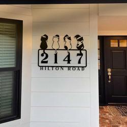 cat with christmas hat address sign house number plaque custom metal signs 1