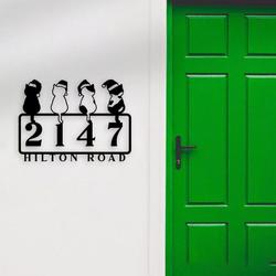 cat with christmas hat address sign house number plaque custom metal signs 2