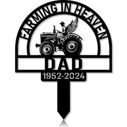 Personalized Memorial Garden Stakes Farming Heaven Fields Farmer with Wings Grave Marker