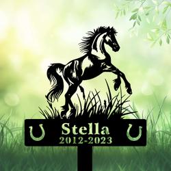 com personalized memorial garden stakes horse rearing on grass grave marker loss of horse sympathy gifts horse cemetary decor 2