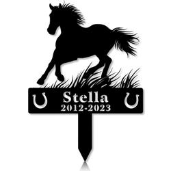 Personalized Memorial Garden Stakes Horse Running on Grass V2 Grave Marker Loss of Horse Sympathy Gifts