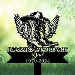 com personalized memorial garden stakes in loving memory cowboy boots hat with wings grave marker loss of loved one sympathy gifts cowboy cemetary decor 1