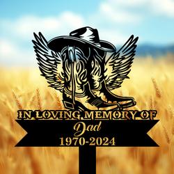 com personalized memorial garden stakes in loving memory cowboy boots hat with wings grave marker loss of loved one sympathy gifts cowboy cemetary decor 4
