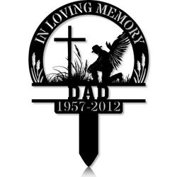 Personalized Memorial Garden Stakes In Loving Memory Farmer Kneeling at Cross Grave Marker Loss Sympathy Gifts