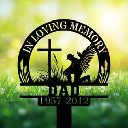 com personalized memorial garden stakes in loving memory farmer kneeling at cross grave marker loss of loved one sympathy gifts farmer cemetary decor 3