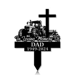 Personalized Memorial Garden Stakes In Loving Memory Farmer Tractor with Cross Grave Marker Farmer Loss Gift Remembrance Stake