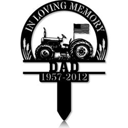 Personalized Memorial Garden Stakes In Loving Memory Farmer US Flag Tractor Grave Marker Farmer Loss Gift Remembrance Stake