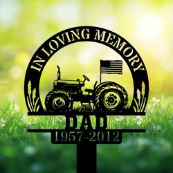 com personalized memorial garden stakes in loving memory farmer us flag tractor grave marker farmer loss gift remembrance stake 3