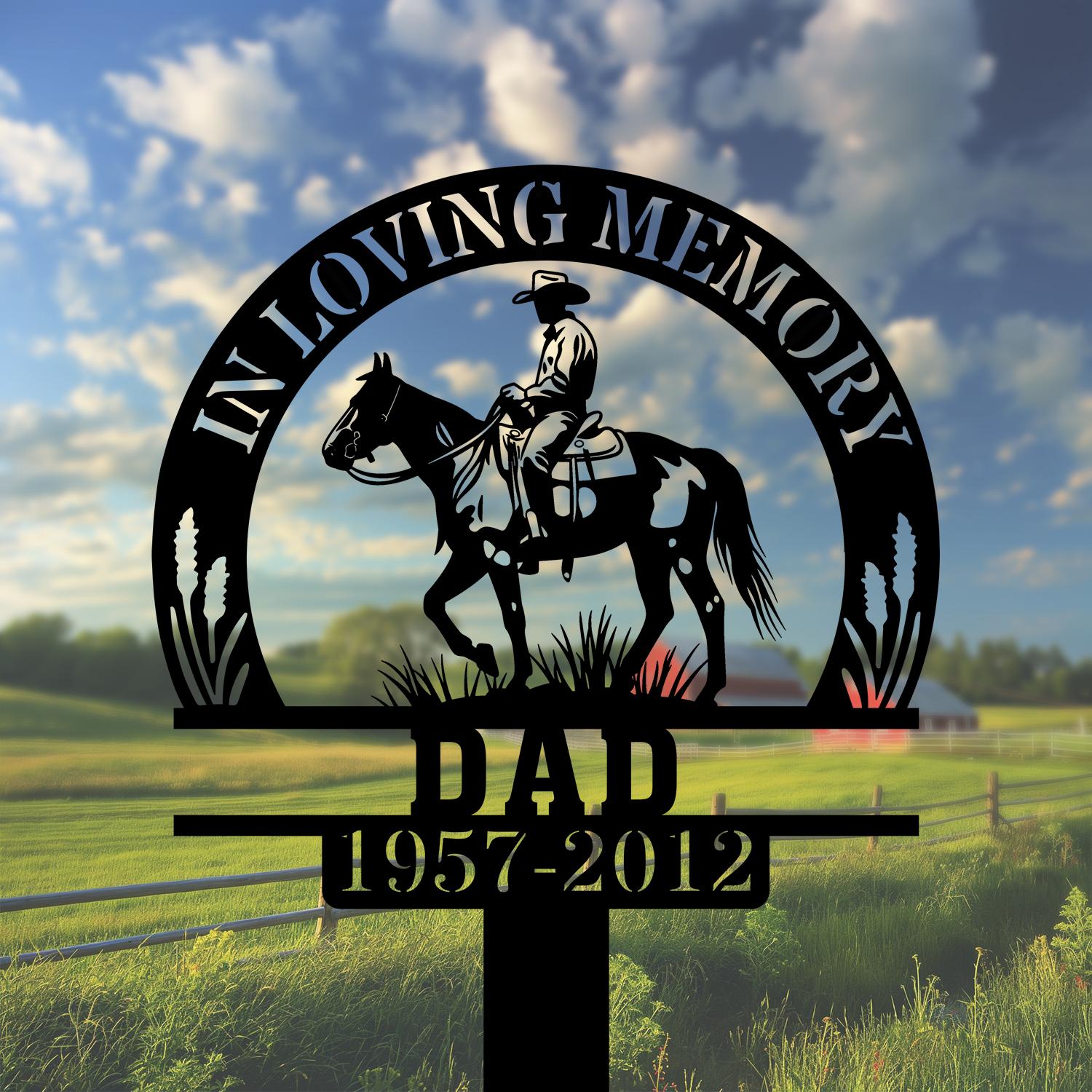 com personalized memorial garden stakes in loving memory vintage cowboy riding horse grave marker loss of loved one sympathy gifts cowboy cemetary decor 2