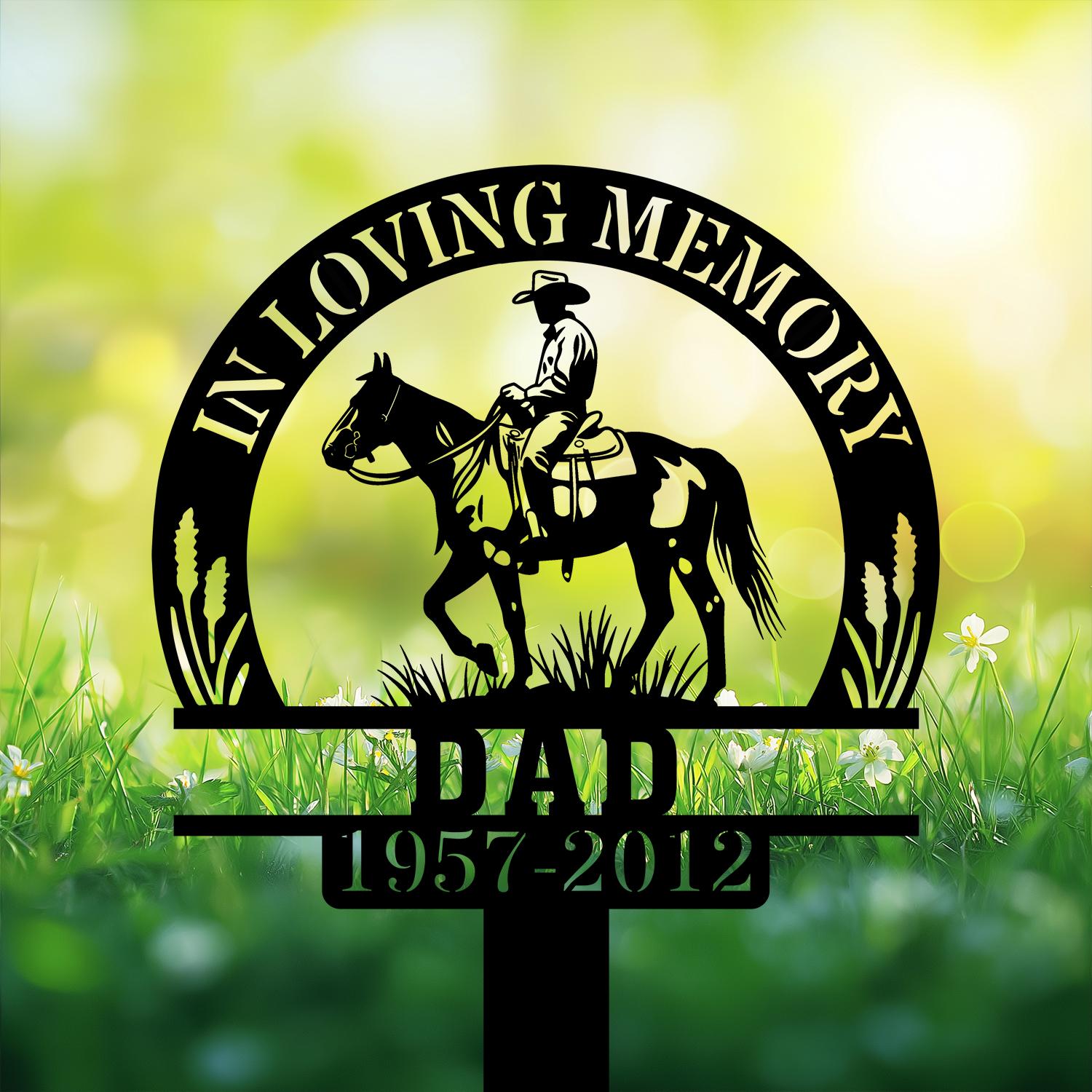 com personalized memorial garden stakes in loving memory vintage cowboy riding horse grave marker loss of loved one sympathy gifts cowboy cemetary decor 3