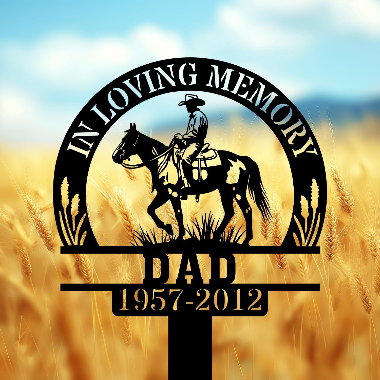 com personalized memorial garden stakes in loving memory vintage cowboy riding horse grave marker loss of loved one sympathy gifts cowboy cemetary decor 4