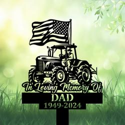 com personalized memorial garden stakes patriotic farmer on tractor with us flag grave marker farmer loss gift remembrance stake 1