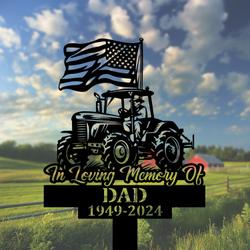 com personalized memorial garden stakes patriotic farmer on tractor with us flag grave marker farmer loss gift remembrance stake 2