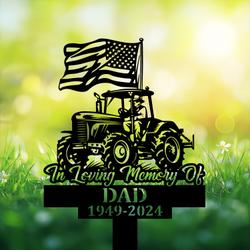 com personalized memorial garden stakes patriotic farmer on tractor with us flag grave marker farmer loss gift remembrance stake 3