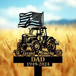 com personalized memorial garden stakes patriotic farmer on tractor with us flag grave marker farmer loss gift remembrance stake 4