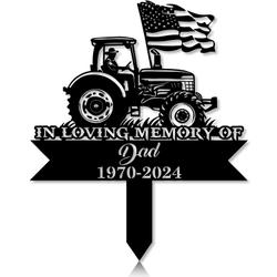 Personalized Memorial Garden Stakes Patriotic Farmer US Flag Grave Marker Loss Sympathy Gifts Farmer Cemetary Decor