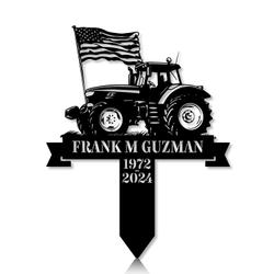 Personalized Memorial Garden Stakes Patriotic Farmer with US Flag Grave Marker Farmer Loss Gift Remembrance Stake