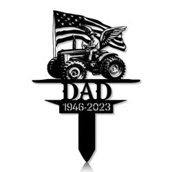Personalized Memorial Garden Stakes Patriotic Farmer with Wings US Flag Grave Marker Loss Sympathy Gifts Farmer Cemetary Decor