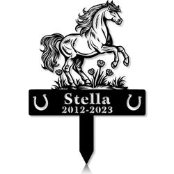 Personalized Memorial Garden Stakes Pony Horse Rearing on Grass Grave Marker Loss of Pony Horse Sympathy Gifts Pony