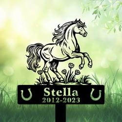 com personalized memorial garden stakes pony horse rearing on grass grave marker loss of pony horse sympathy gifts pony horse cemetary decor 1