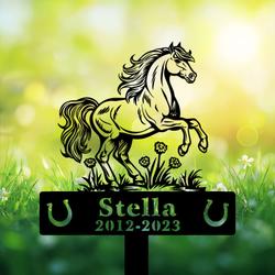 com personalized memorial garden stakes pony horse rearing on grass grave marker loss of pony horse sympathy gifts pony horse cemetary decor 2