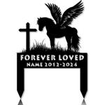 com personalized memorial garden stakes pony horse with wings standing beside a cross grave marker loss of pony horse sympathy gifts pony horse cemetary decor 0