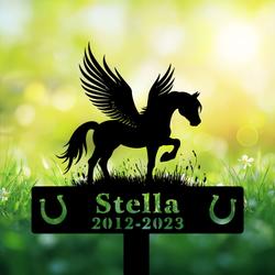 com personalized memorial garden stakes pony horse with wings standing on grass grave marker loss of pony horse sympathy gifts pony horse cemetary decor 2