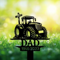 com personalized memorial garden stakes tractor cross grave marker farmer loss gift remembrance stake 3