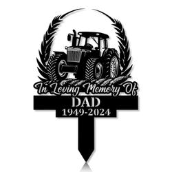 Personalized Memorial Garden Stakes Tractor on Wheat Fields Grave Marker Loss Sympathy Gifts Farmer Cemetary Decor