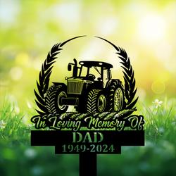 com personalized memorial garden stakes tractor on wheat fields grave marker loss of loved one sympathy gifts farmer cemetary decor 3