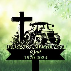 com personalized memorial garden stakes tractor with cross farmer dad grave marker farmer loss gift remembrance stake 1